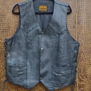 Genuine Leather Sturgis Eagle Dragon Black Biker Leather Vest Mens L
